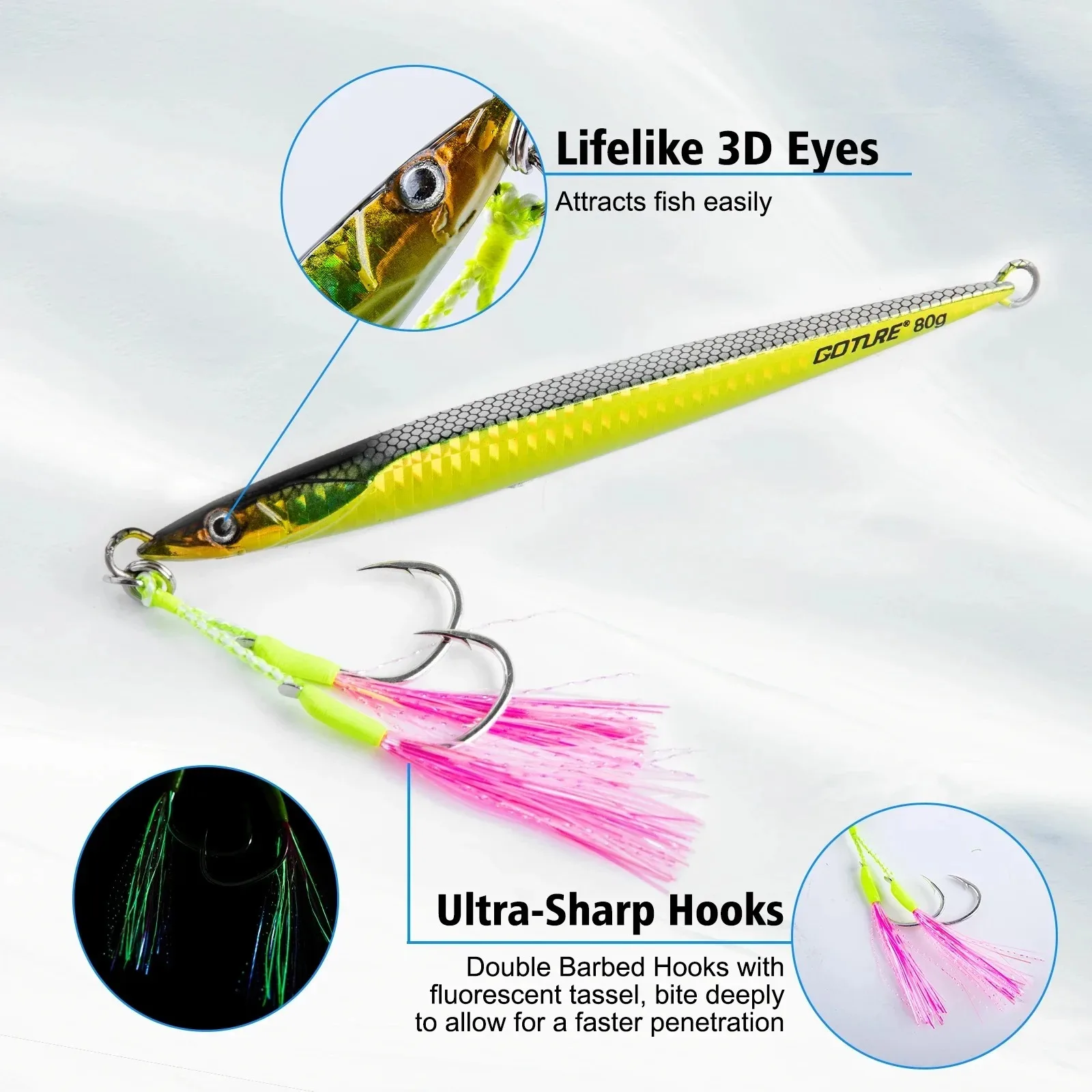 Goture Metal Jig con ojos 3D y doble púas UV para aguas profundas - imagen 5