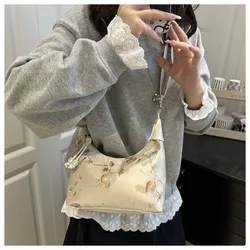 Bolso de Mano Bordado con Cierre de Cremallera, Colgante de Perla, Bordado Fino, Bolso Bandolera Pequeño de Lona para Mujer