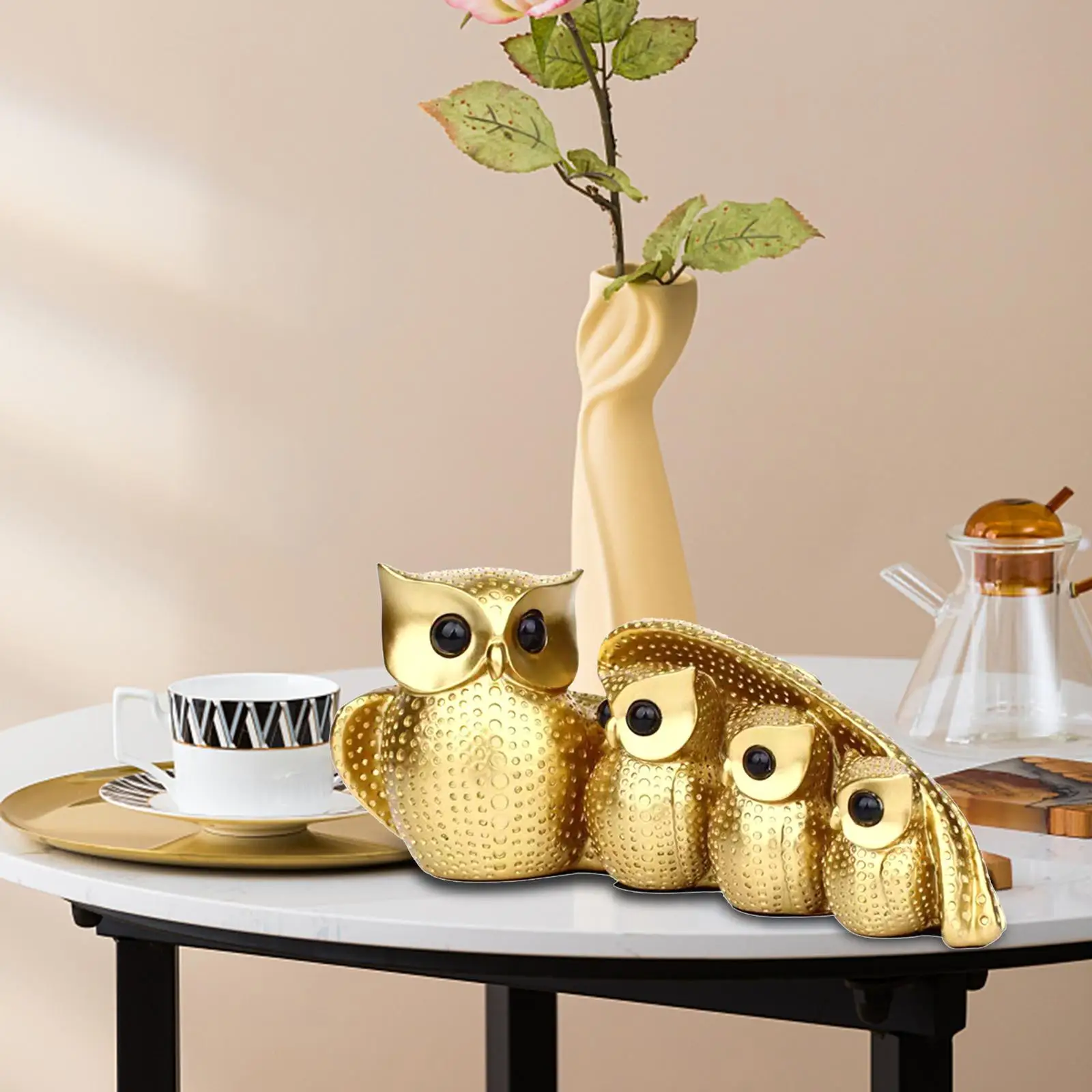Set 4 Estatuas Familia de Búhos – Figuras Decorativas para Hogar