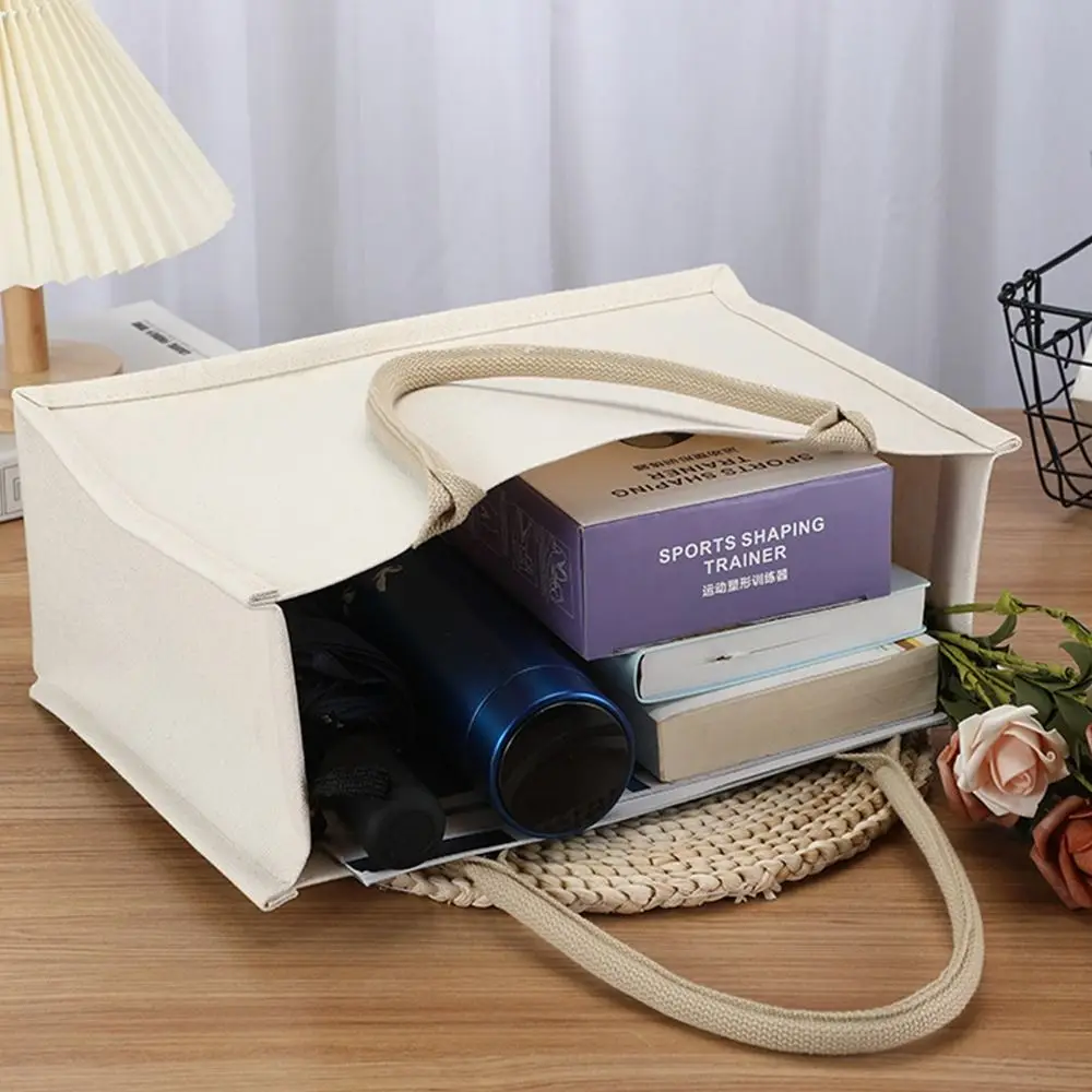 Bolsa de lona plegable reutilizable beige para uso diario - imagen 3