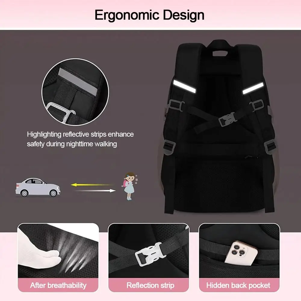Mochila escolar de nailon con diseño amor y cierre cremallera - imagen 5