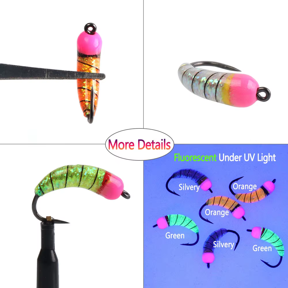 Ninfas Scud con cabeza de latón fluorescente – Cebos para trucha - imagen 5