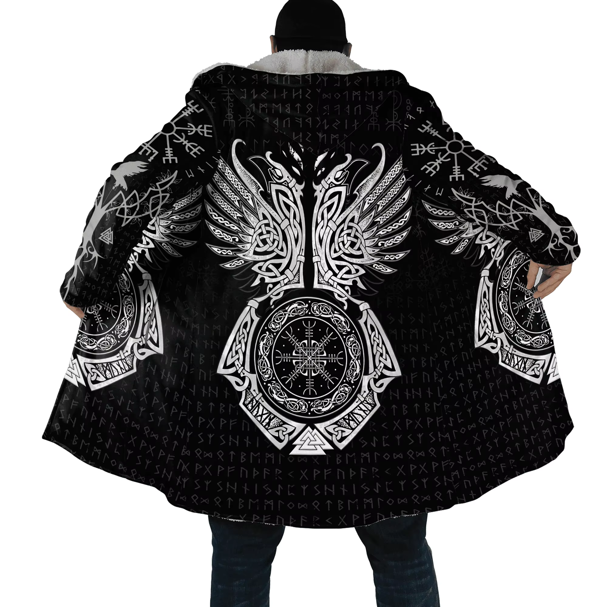 DP22 Capa polar con capucha – Estampado 3D lobo y dragón para hombre - imagen 5