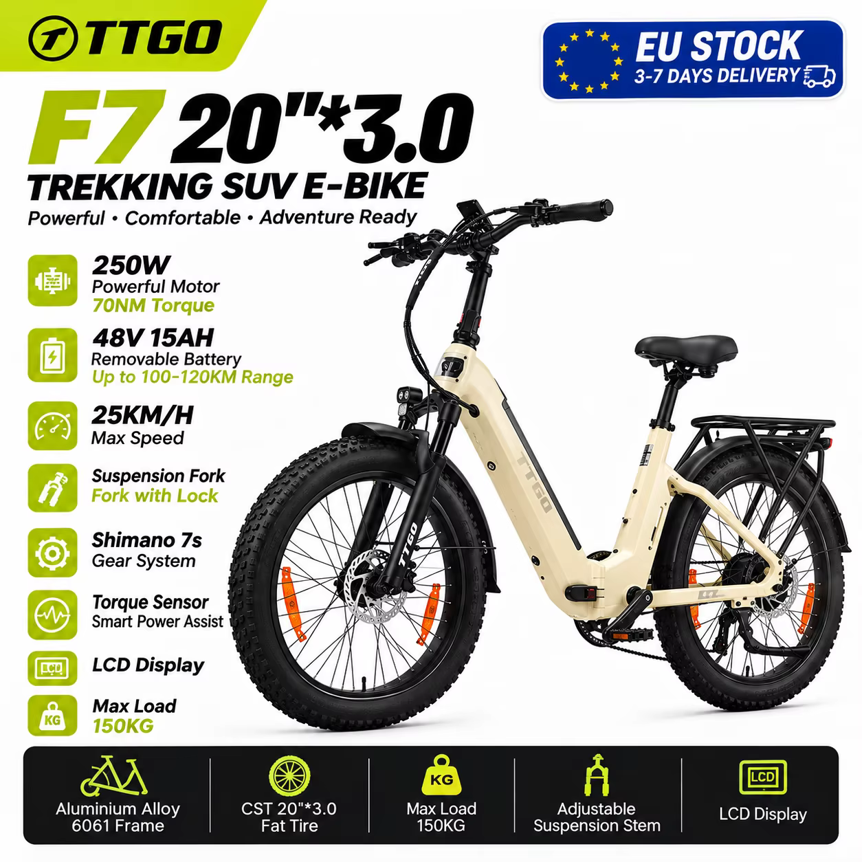 Bicicleta Eléctrica F7 Plegable de Montaña con Neumáticos Gruesos
