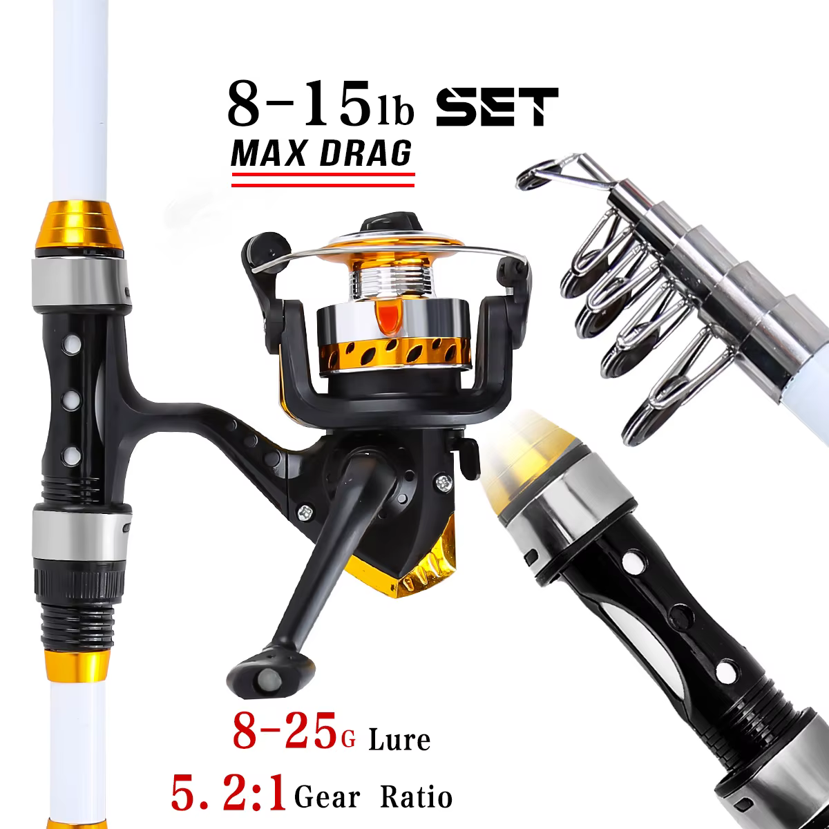 Caña telescópica compacta con carrete — kit de pesca para mar y río - imagen 5