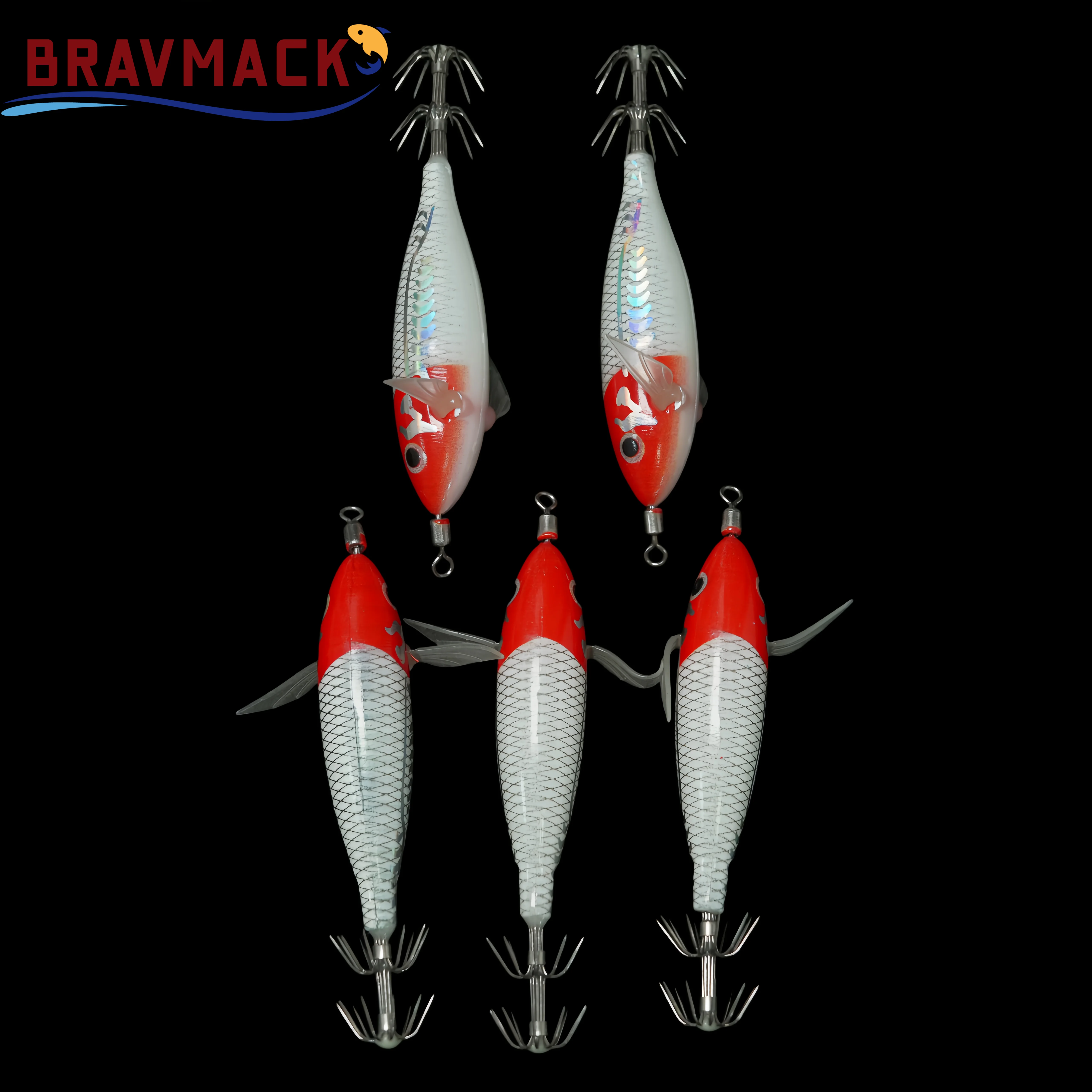 Señuelo BRAVMACK Red Head Scale Squid Jig luminoso aleta salada - imagen 5