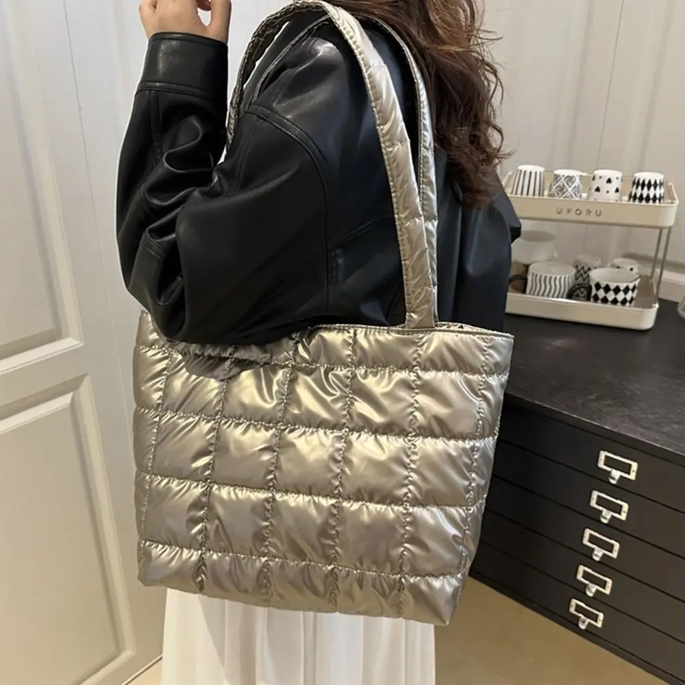 Bolso acolchado de hombro gran capacidad color liso para mujer - imagen 2
