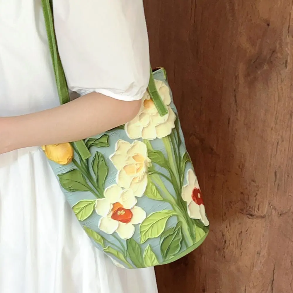 Bolso tipo cubo floral de lona, bandolera gran capacidad para mujer - imagen 3