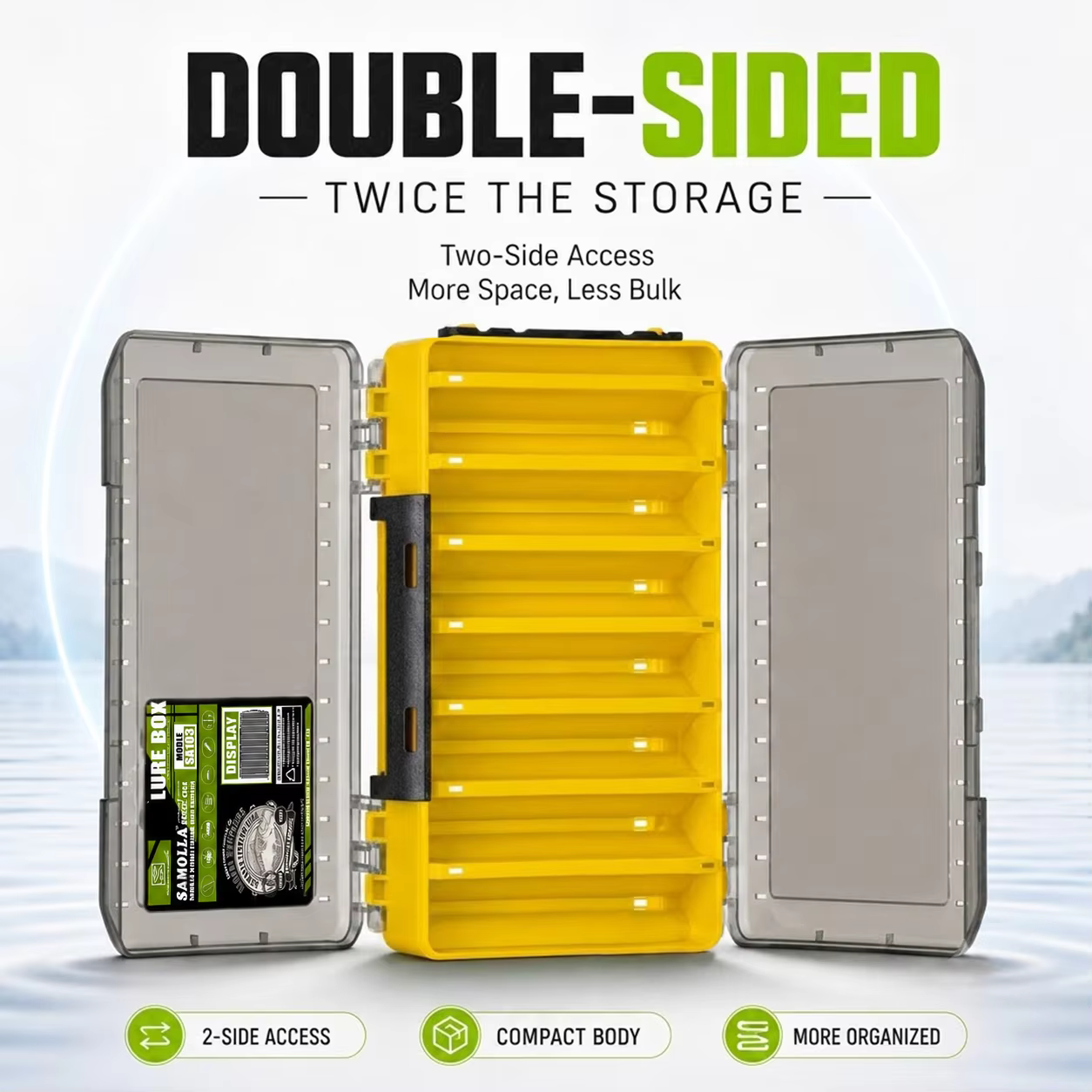 SAMOLLA Caja doble para señuelos de pesca con compartimentos grandes - imagen 3