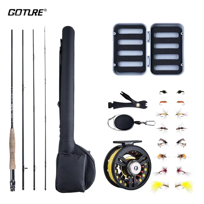 Goture Caña Mosca Fibra Carbono 2,7m – Combo con Carrete para Trucha