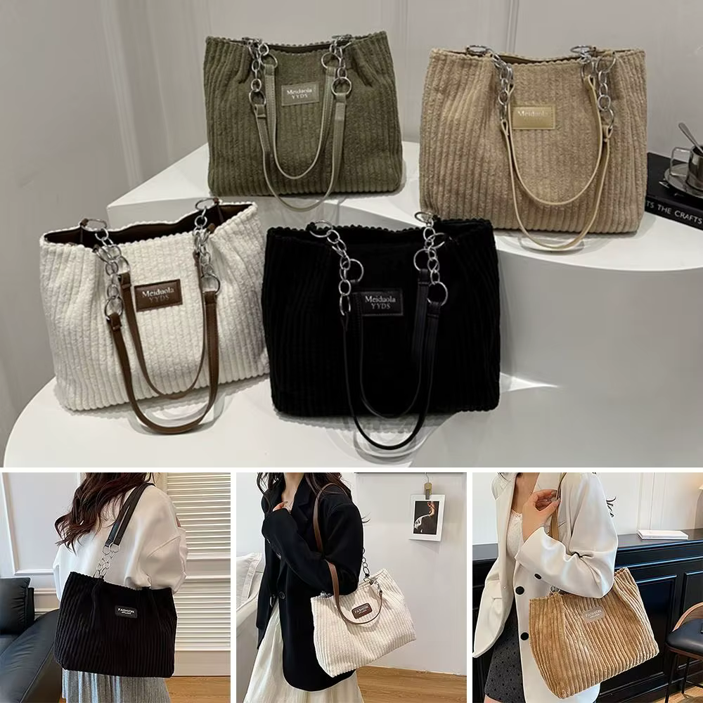 Bolso de Hombro de Pana Elegante – Gran Capacidad para Trabajo y Viaje - imagen 3
