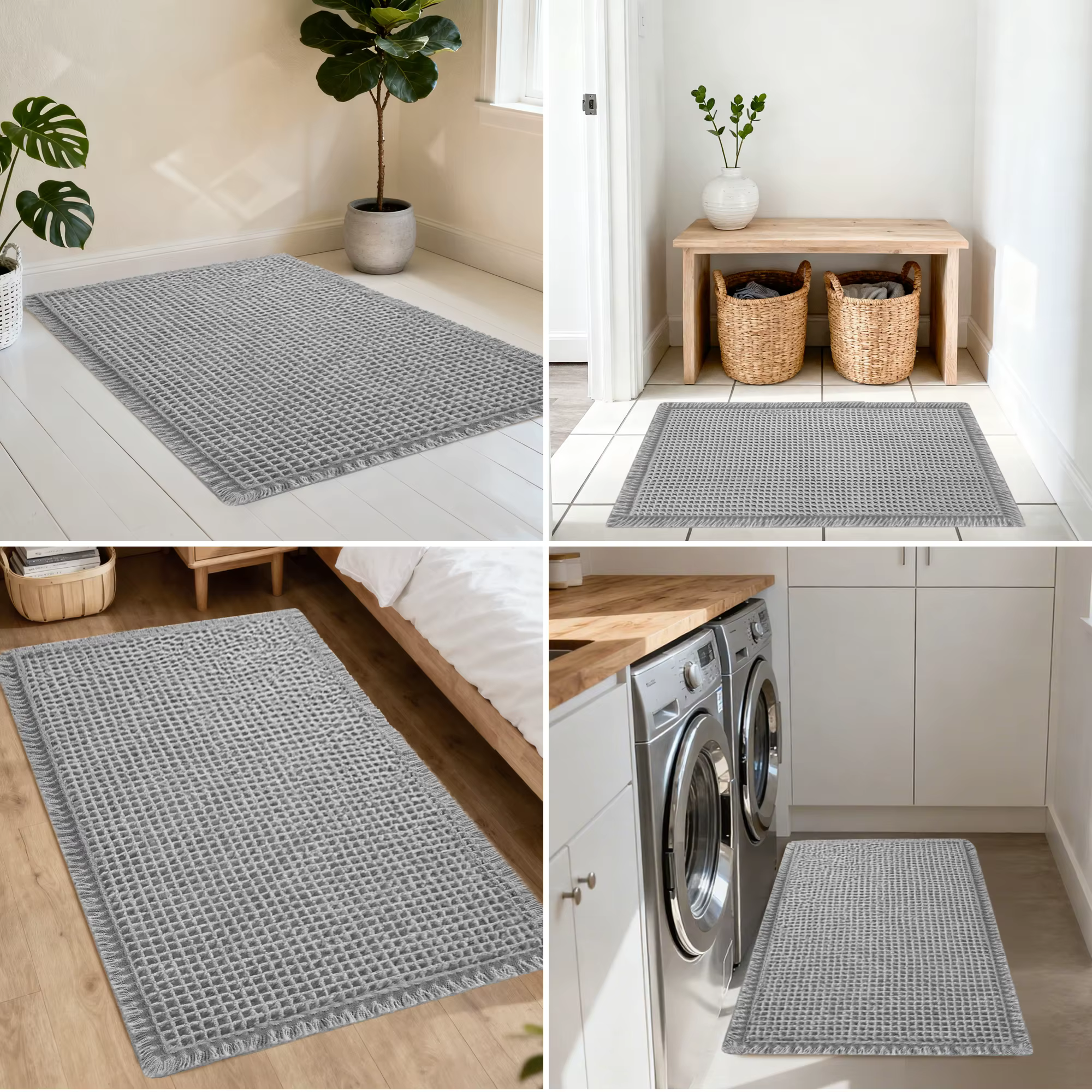 Alfombra de baño waffle súper absorbente de secado rápido lavable - imagen 5