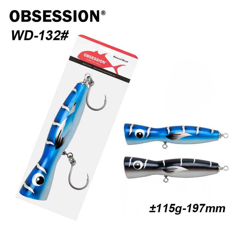 Obsession WD132 – Popper de madera flotante para pesca en agua salada - imagen 3