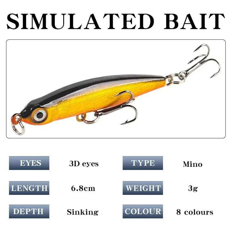 Mini señuelo lápiz ALASICKA 53 mm hundimiento 3D para peces plateados