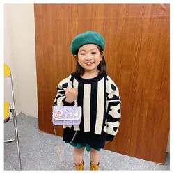 Mini bolso bandolera floral para niños con asa de perlas