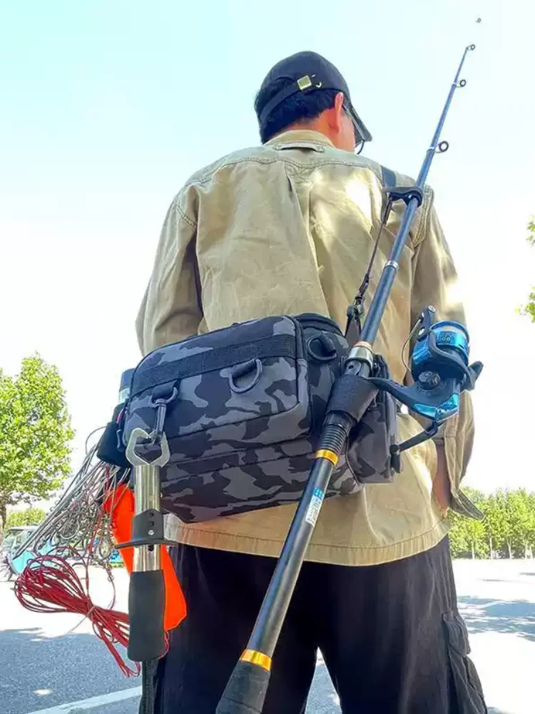 Bolsa de Pesca con soporte para cañas y riñonera para señuelos