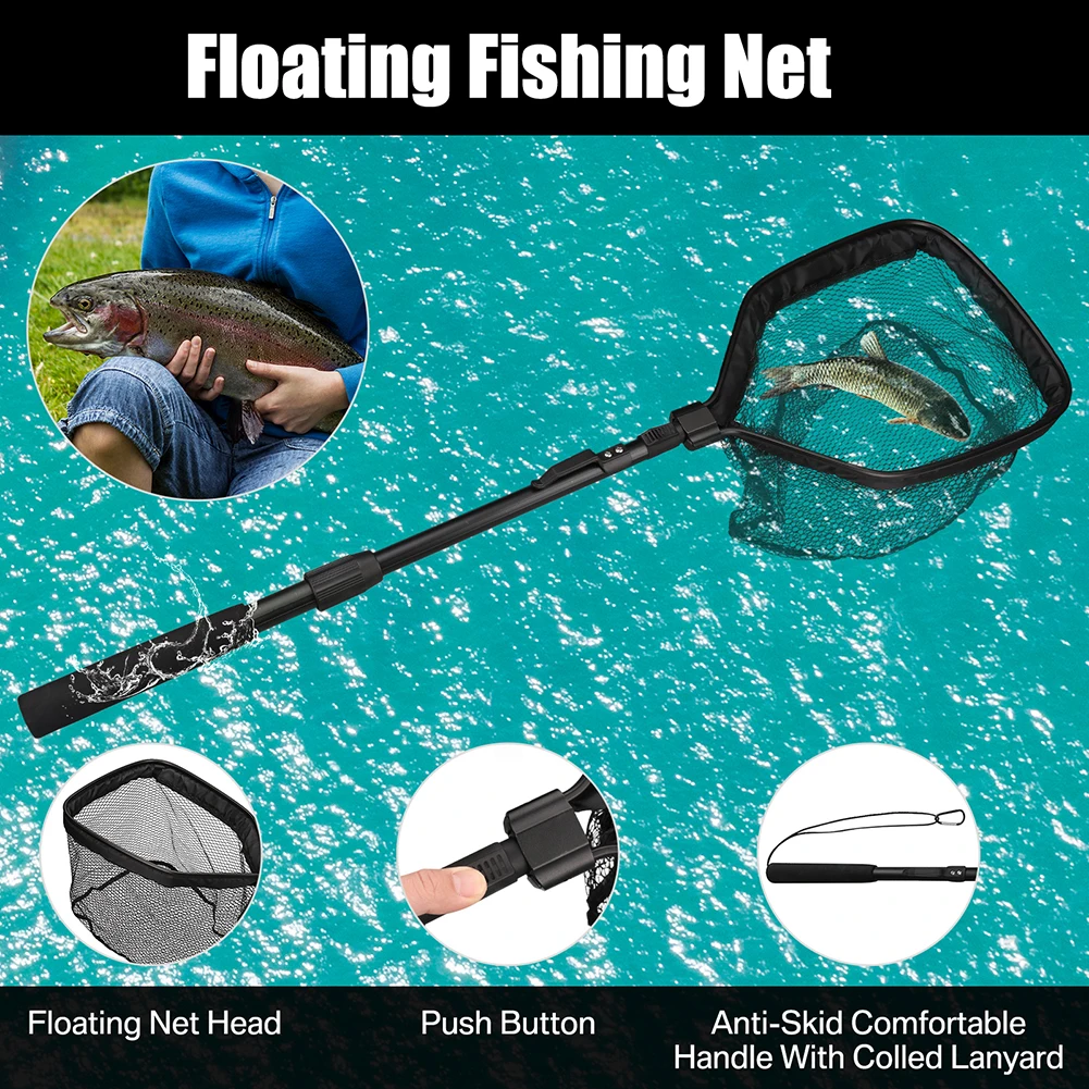 Landing net telescópica con recubrimiento de goma – Red de pesca plegable profesional