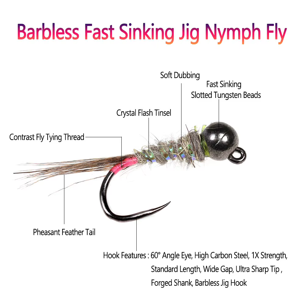 Bimoo Ninfas Jig sin púas – Perdigones hundimiento rápido para trucha - imagen 2
