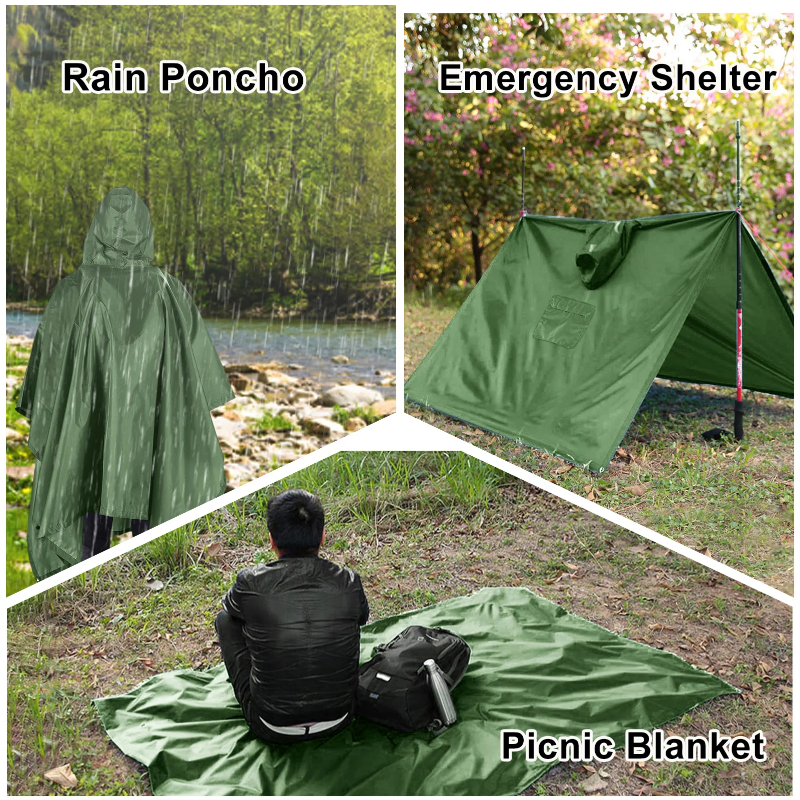 Poncho impermeable tipo 3 en 1 con bolsa