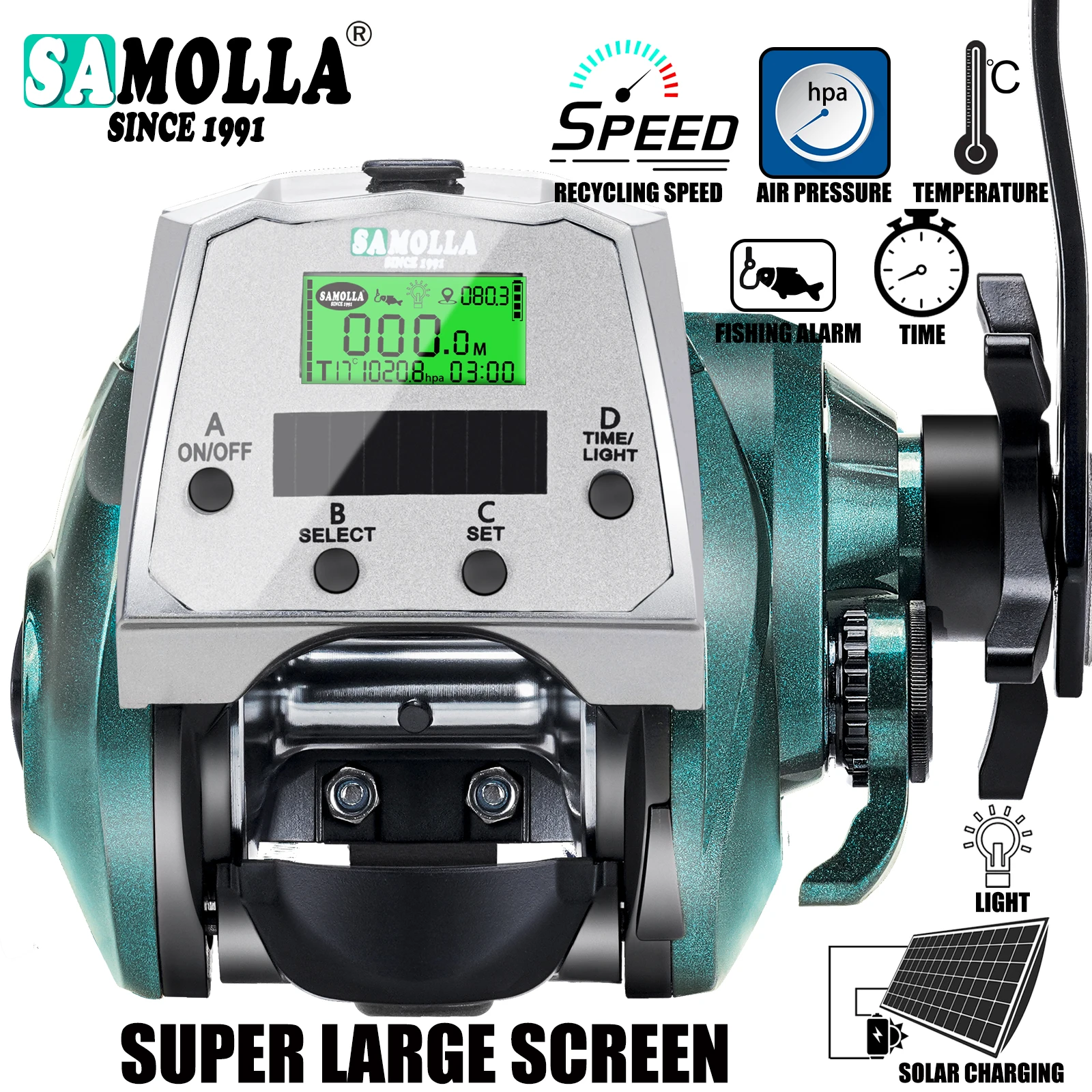 Carrete Baitcasting Samolla Solar USB – Temperatura y presión