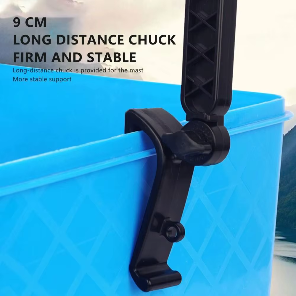 vista del soporte de caña para cubo de pesca en hielo