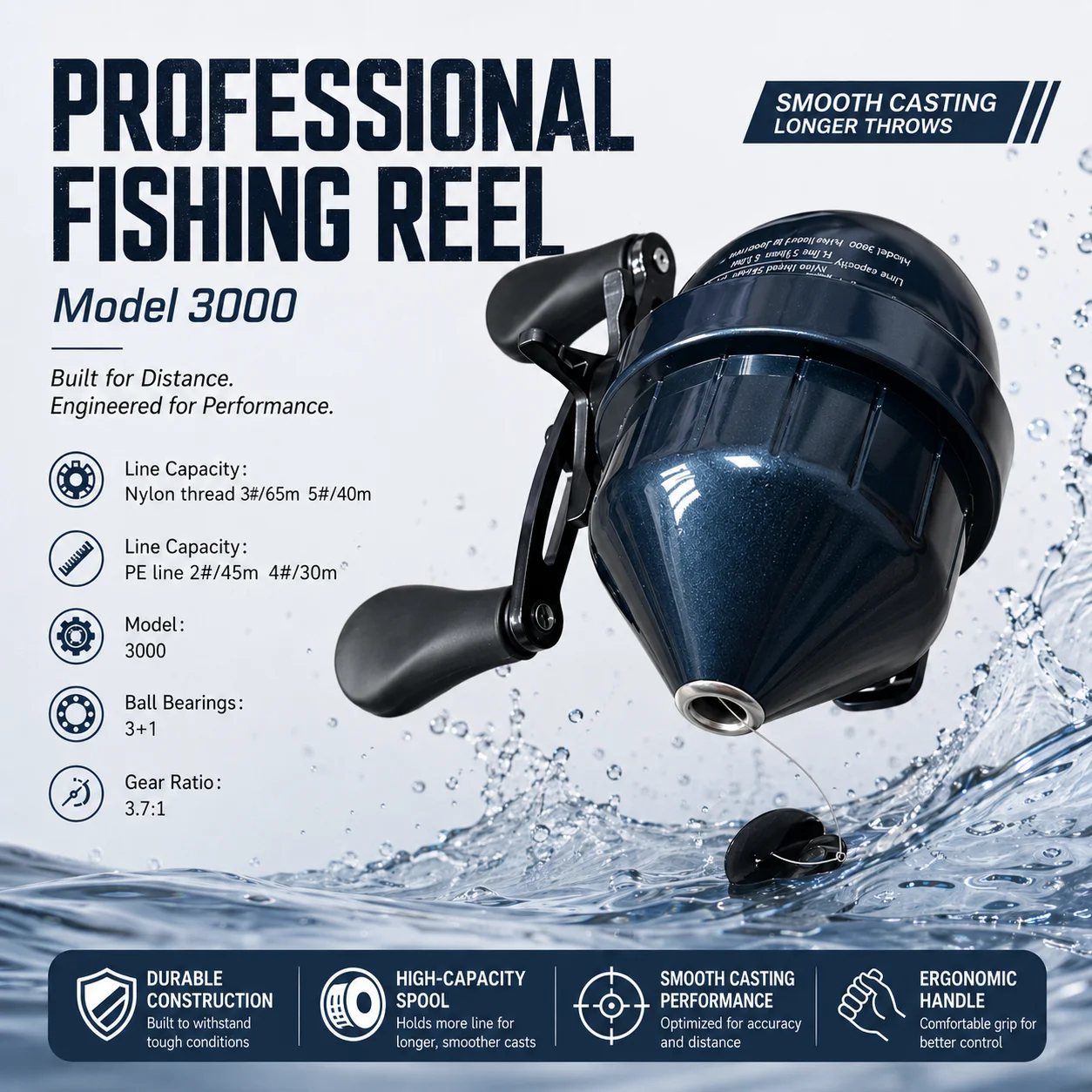 Carrete de pesca DEUKIO con diseño cerrado