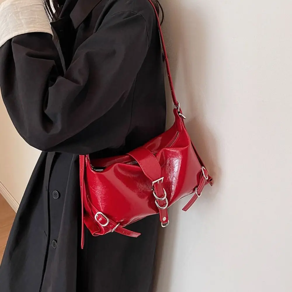 Bolso bandolera de cuero liso con cremallera y gran capacidad - imagen 5