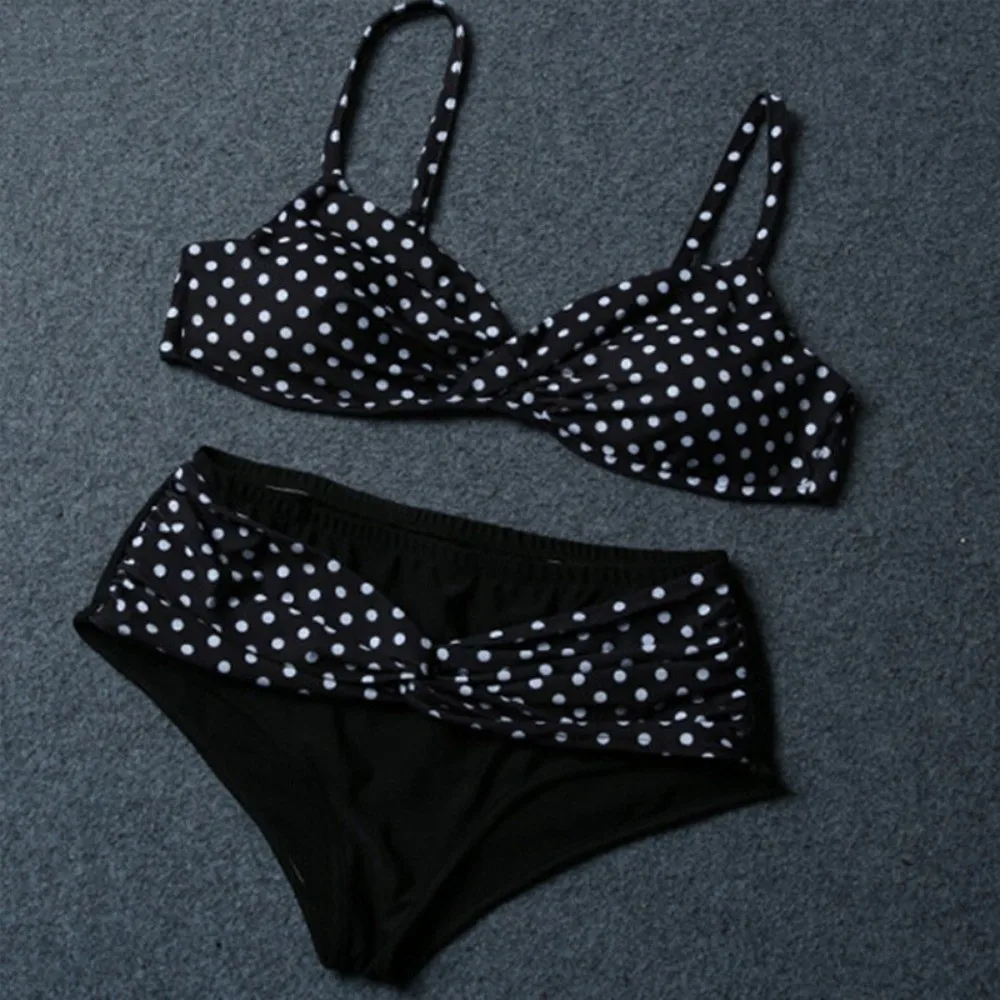 Bikini Halter de cintura baja con puntos y escote en V profundo mujer - imagen 3