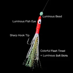 Sabiki Octopus faldas de calamar luminosas con flasher para caballa