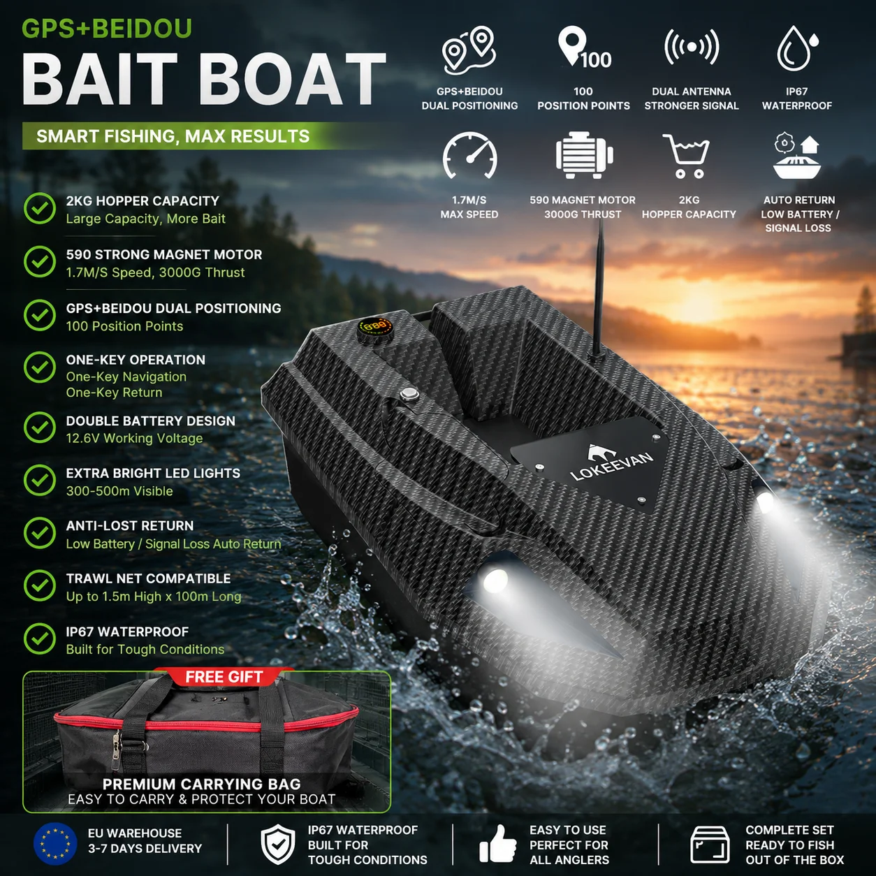 Barco cebador RC GPS con retorno automático D50B – red arrastre - imagen 3