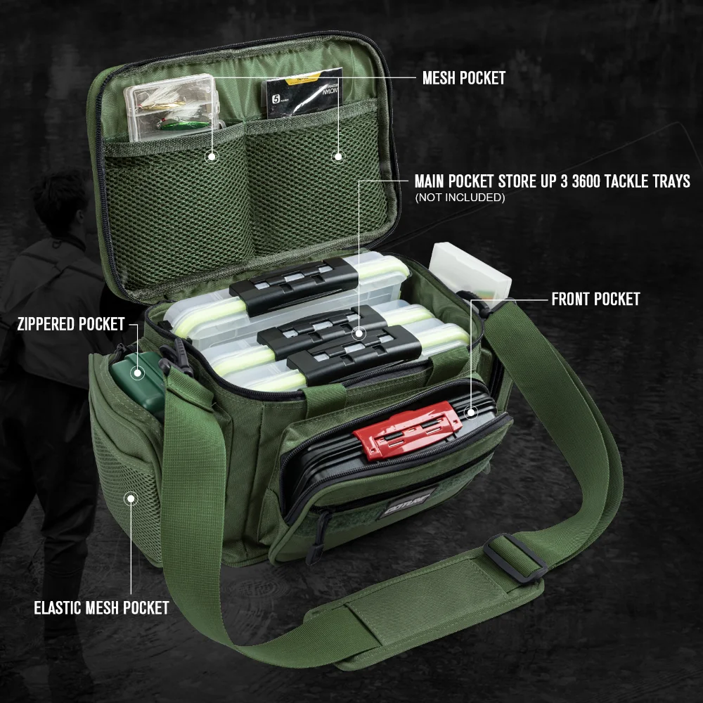 Goture bolsa bandolera pesca – Alta capacidad tela Oxford 600D - imagen 4