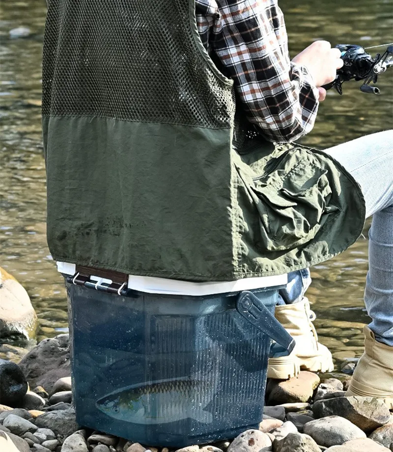 Caja de pesca con asiento, cubo reforzado y tapa para transporte - imagen 3