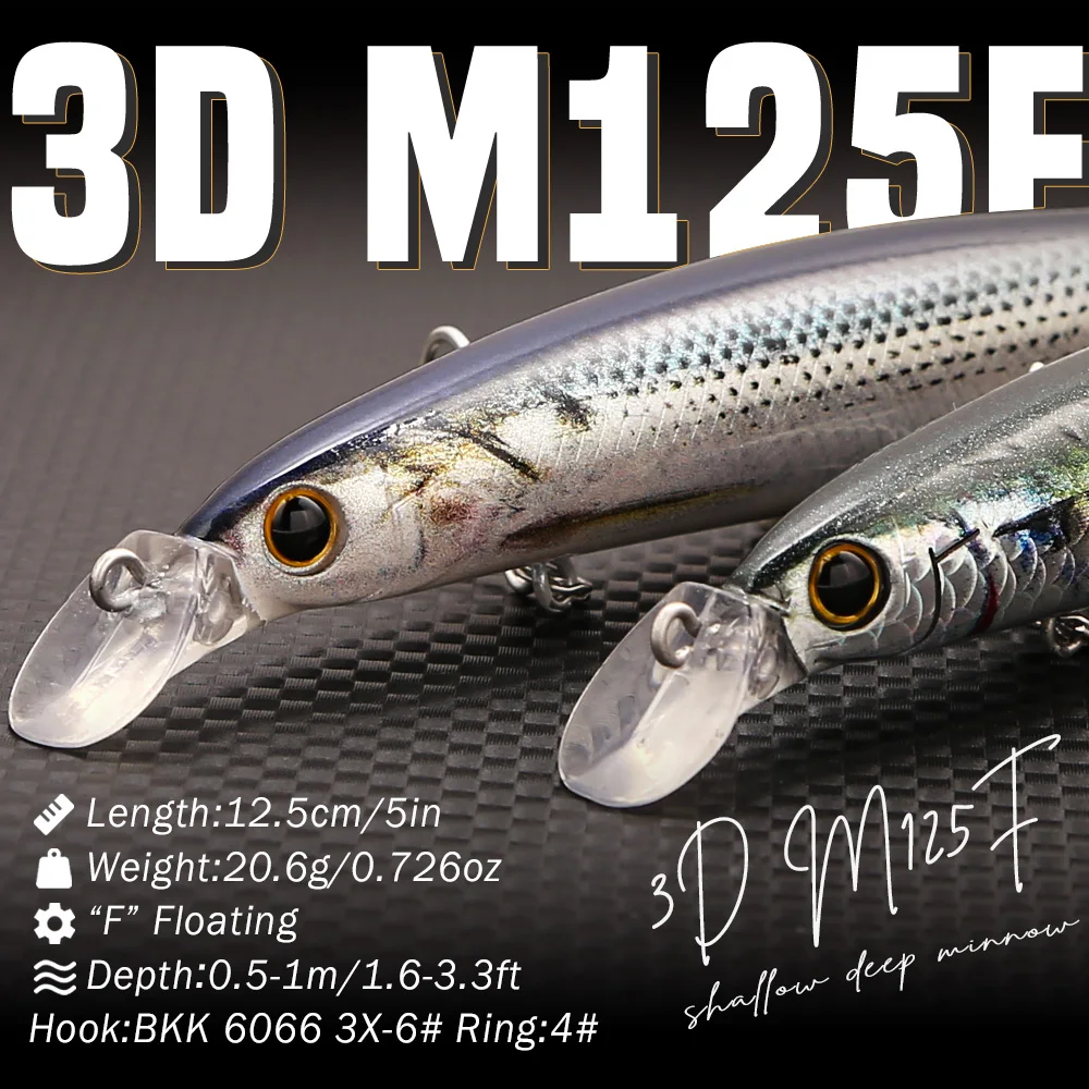Señuelo Minnow flotante de lance lejano B&U 3D con triples - imagen 4