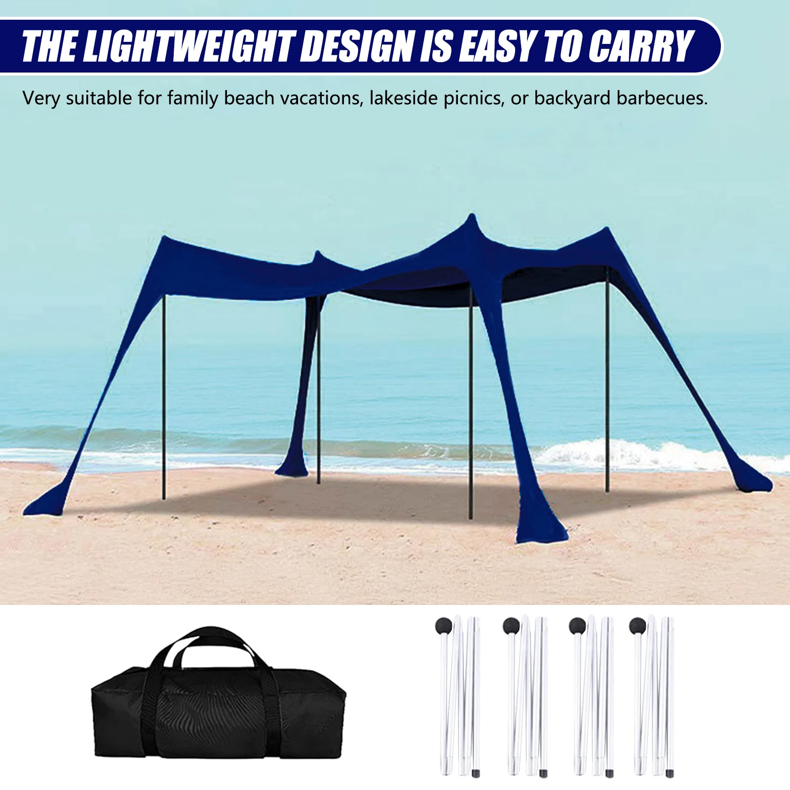 Carpa plegable con dosel de Lycra y protección UV para playa