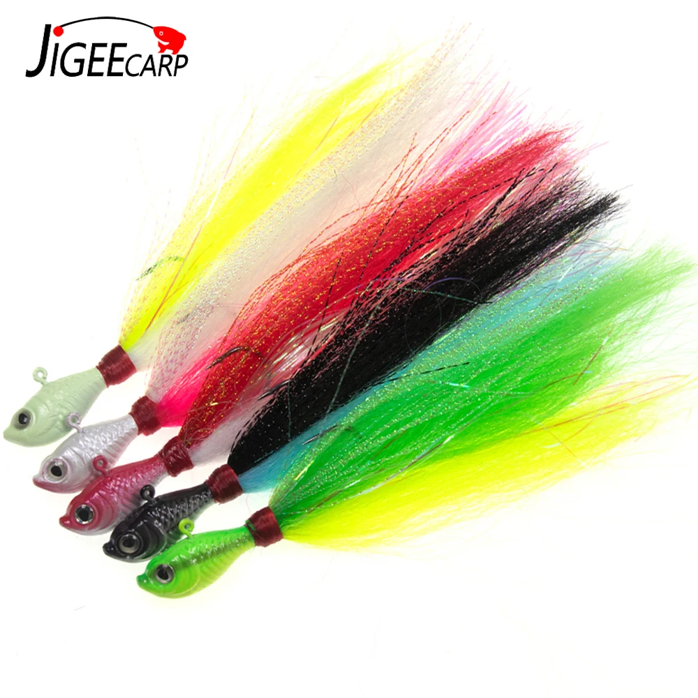 Jigeecarp Hair Jig Head con pelo para vinilo fluke, invierno lubina - imagen 4