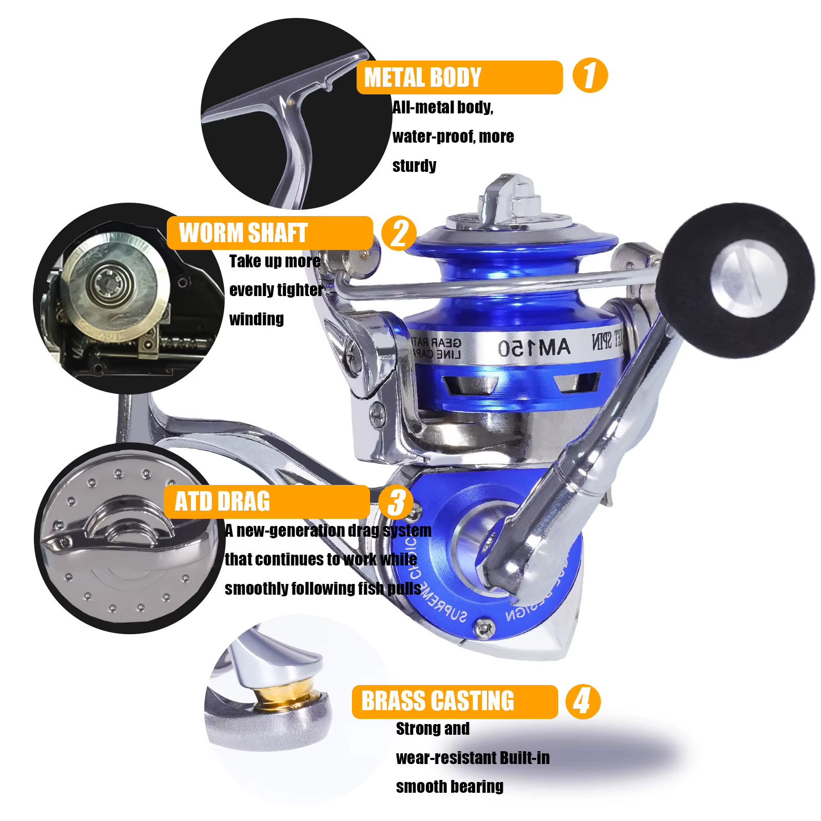 Carrete giratorio mini metálico para pesca en hielo y agua salada - imagen 4