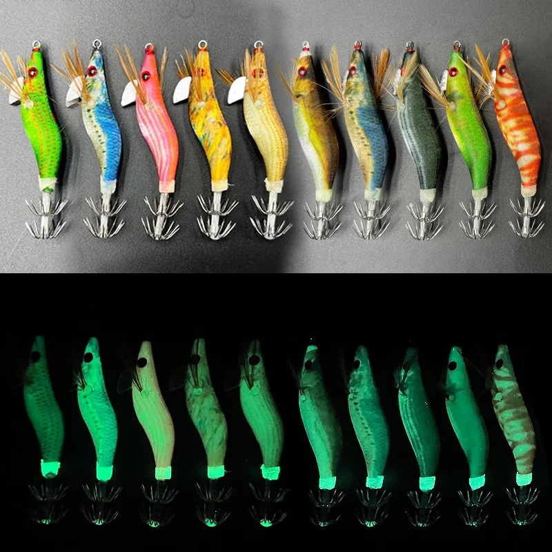 ShareShark señuelo luminoso madera para calamar con forma de camarón - imagen 3
