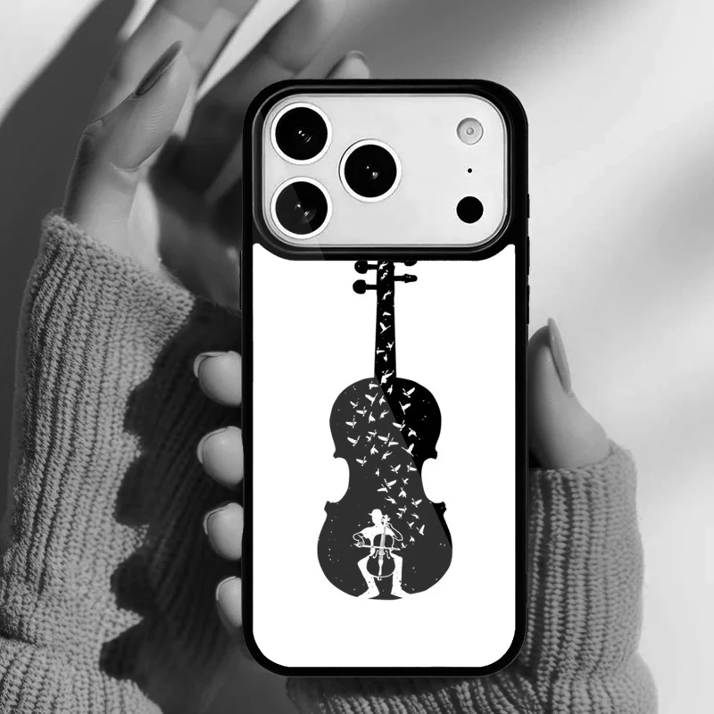 Vista frontal del diseño de violín en la funda para iPhone