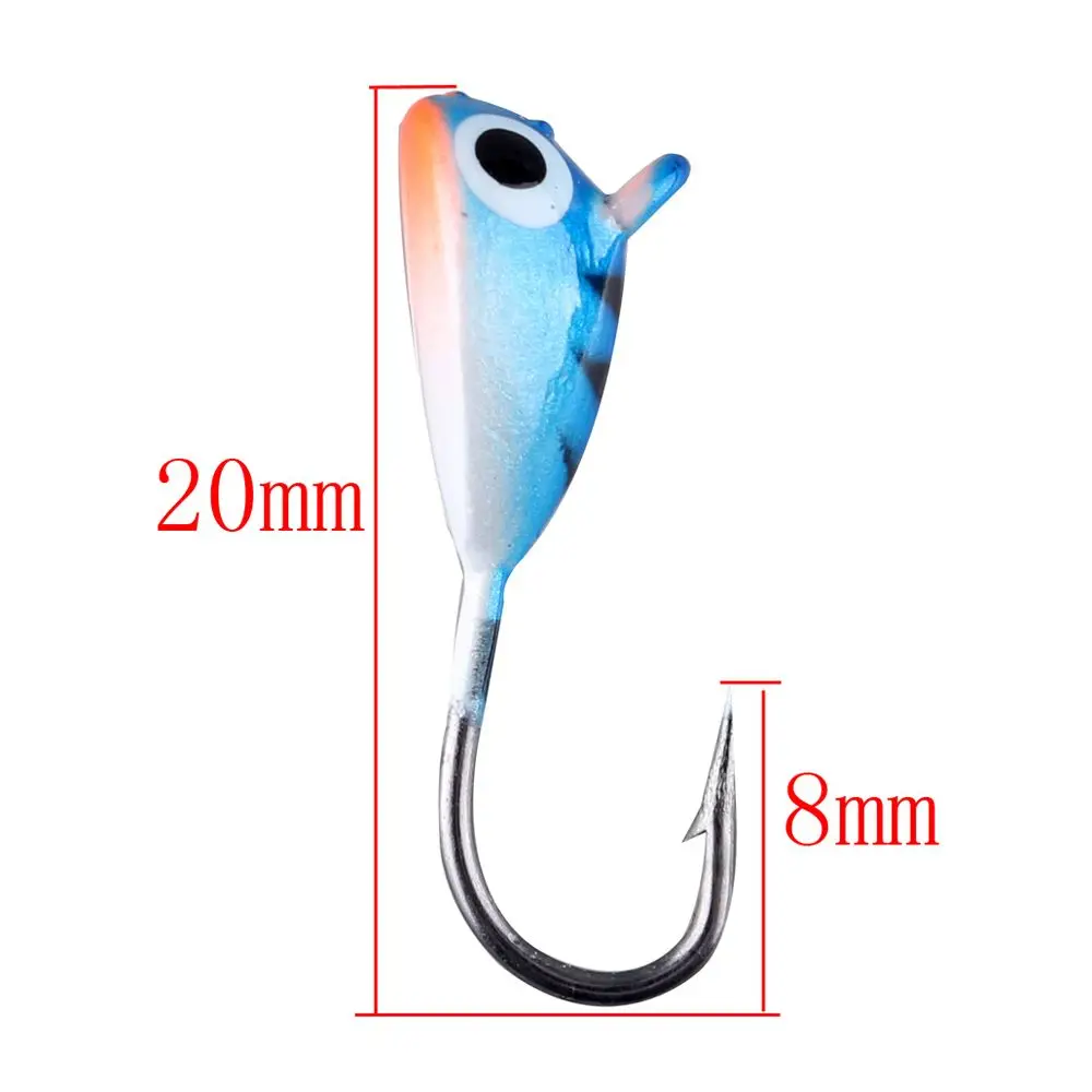 Set de 6 señuelos de pesca en hielo forma ballena en distintos colores