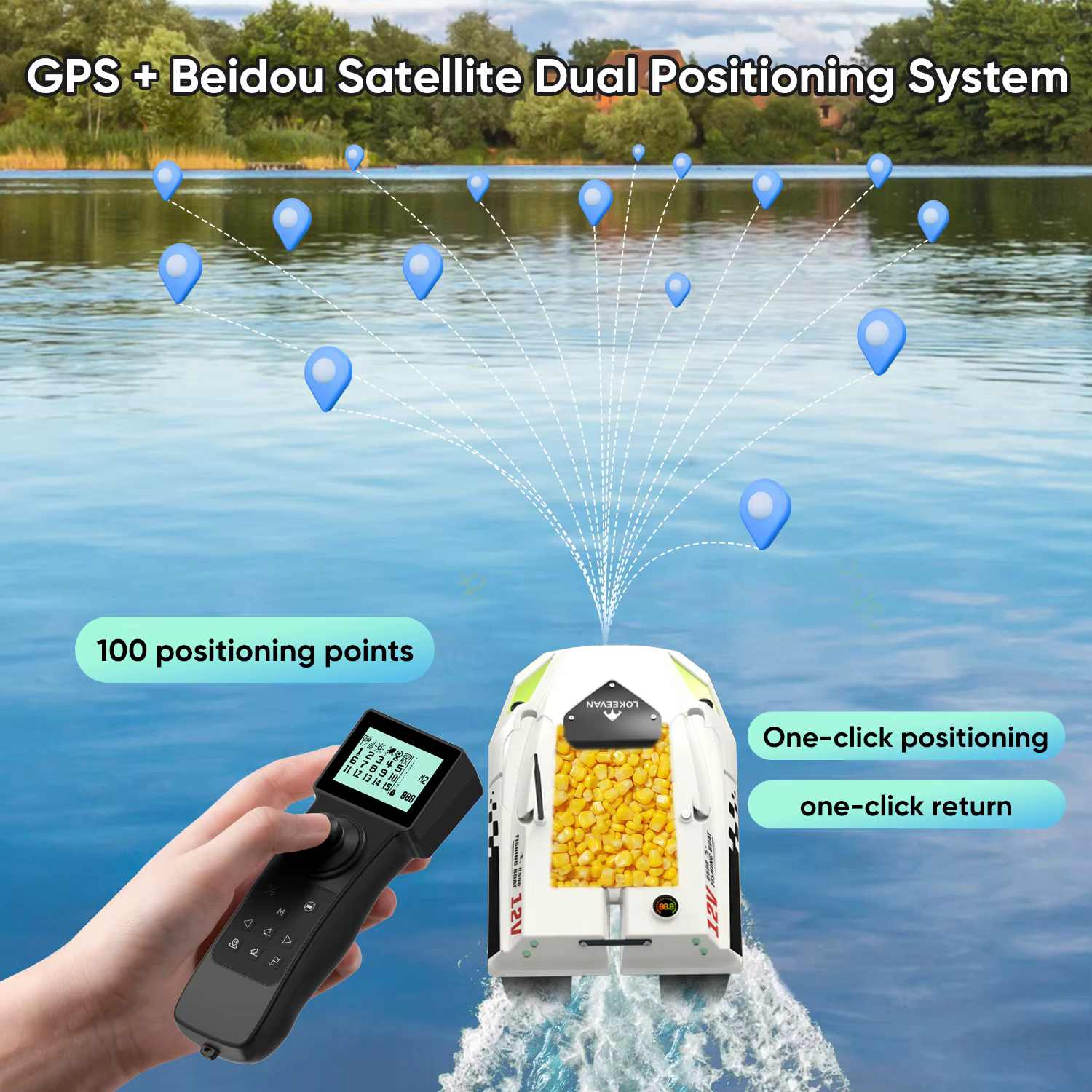 Barco cebador GPS Lokeevan D50B – Retorno automático 500m