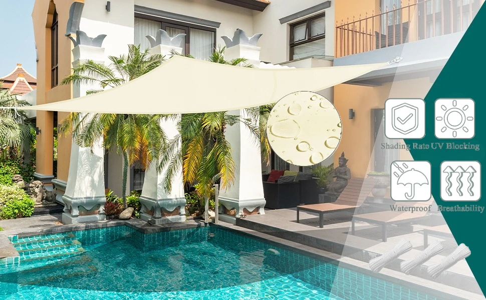 Vela de sombra triangular instalada en jardín