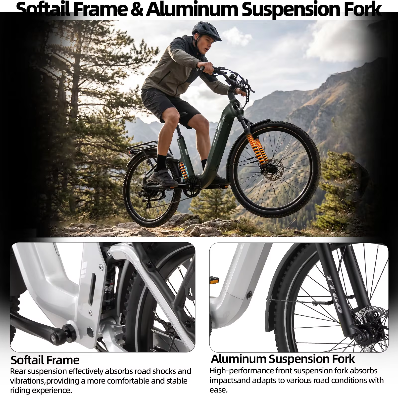 Suspensión y neumáticos CST 27.5 x 2.4 de la bicicleta eléctrica