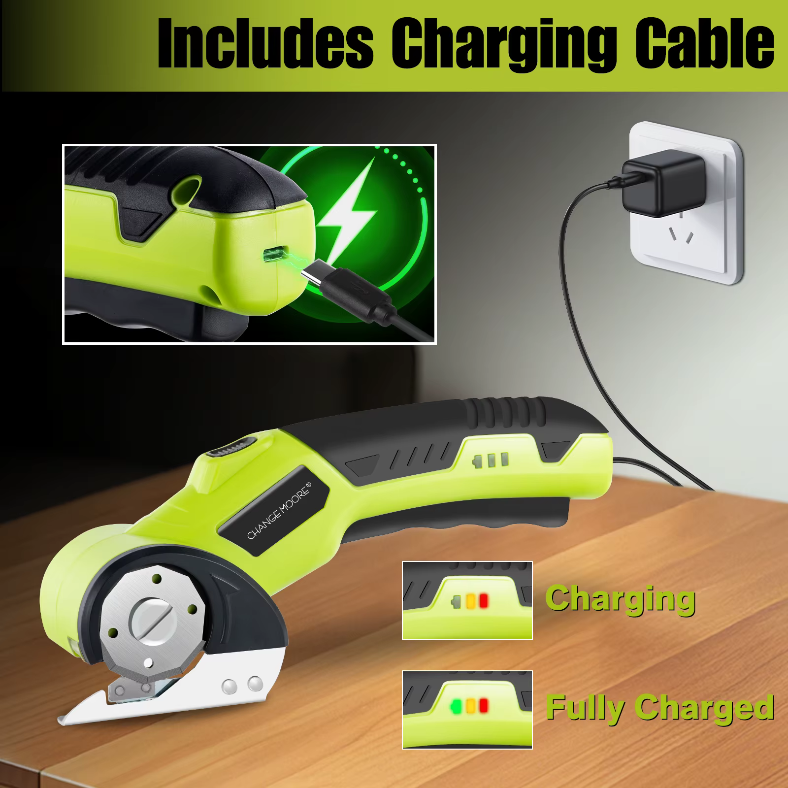 Tijeras eléctricas CHANGE MOORE USB para cortar tela y cuero - imagen 3