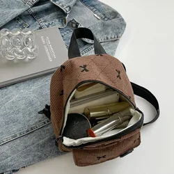Mochila mini de pana con lazo estampado y bandolera para mujer