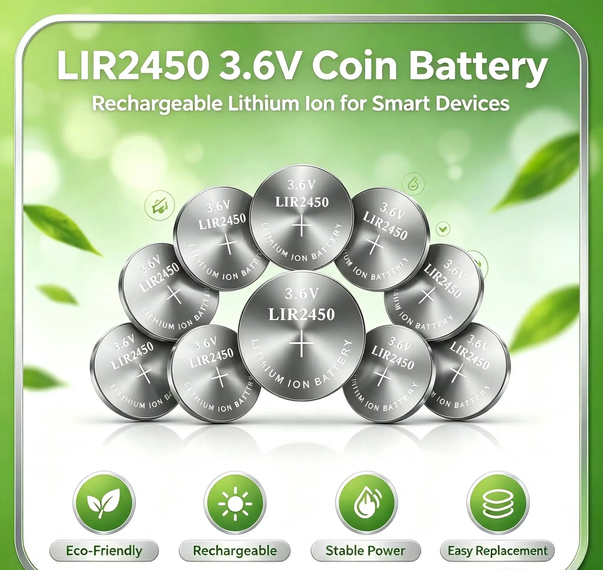 Batería Botón LIR2450 Recargable 3.6V Compatible CR2450 - imagen 2