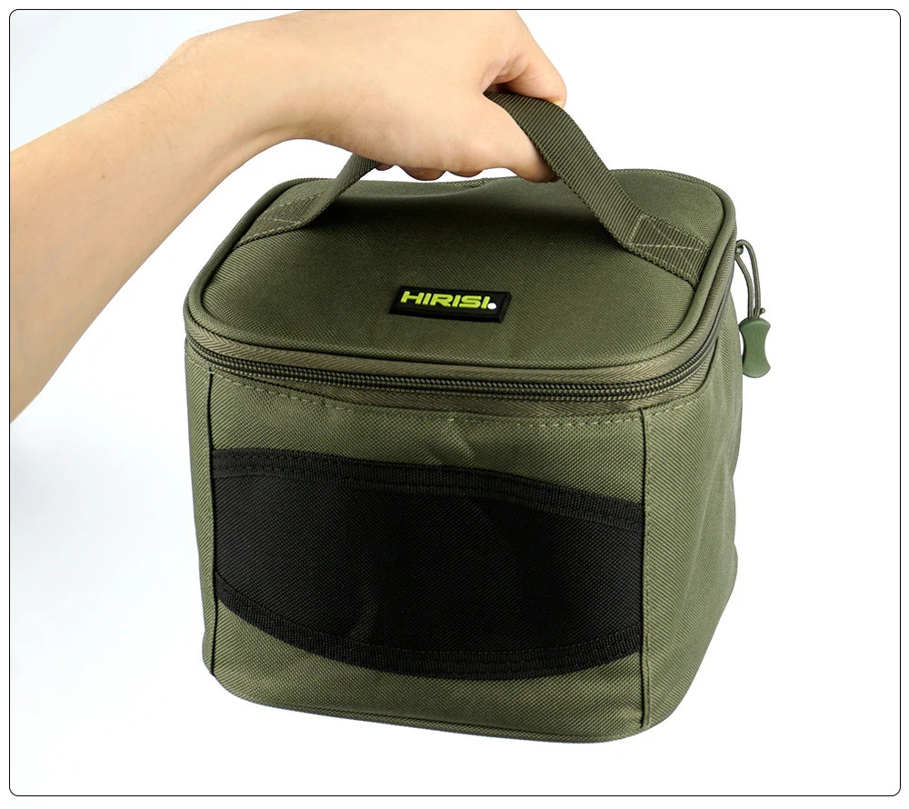 Bolsa plegable Hirisi vista superior con accesorios de pesca