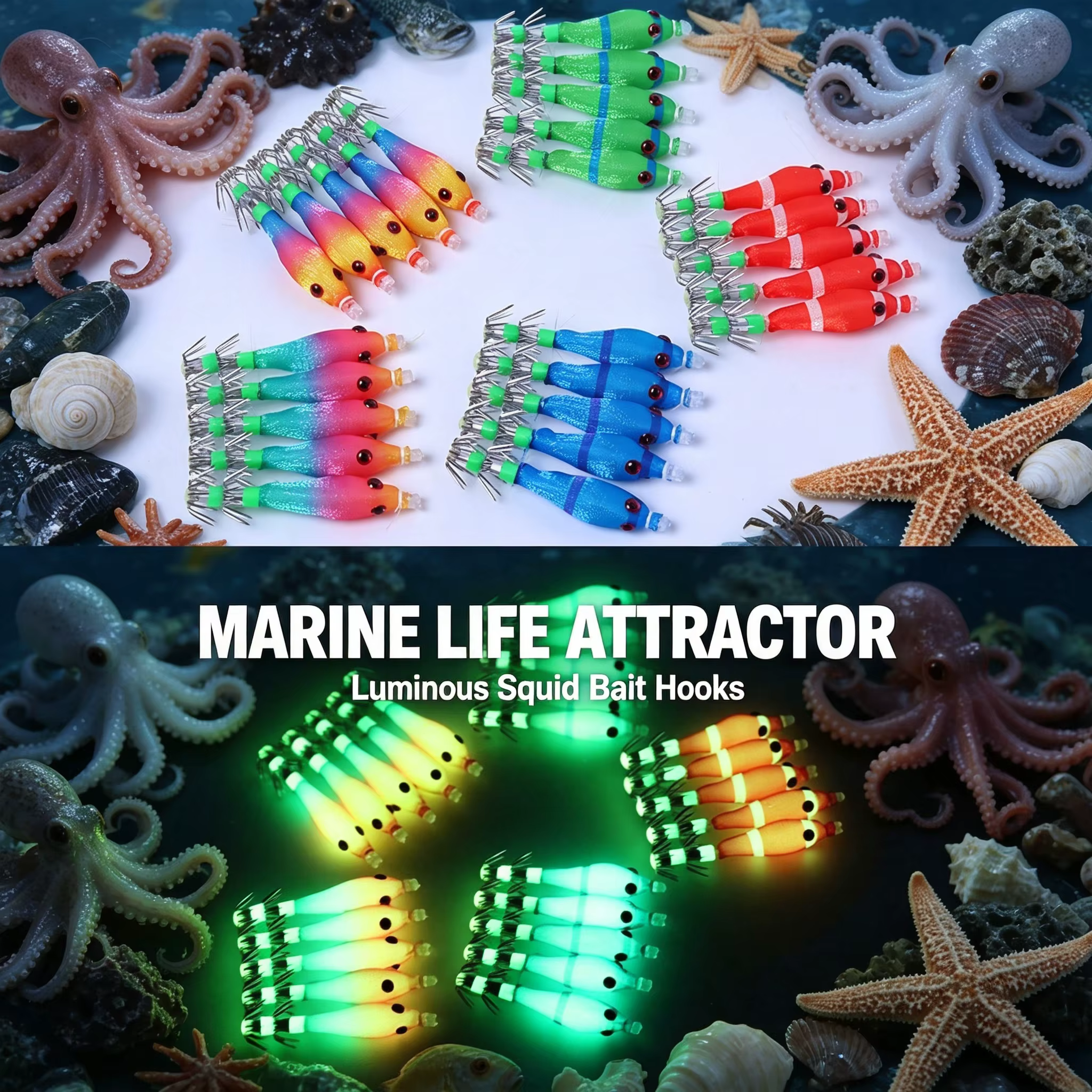Señuelo luminoso iluminado en oscuridad para calamares