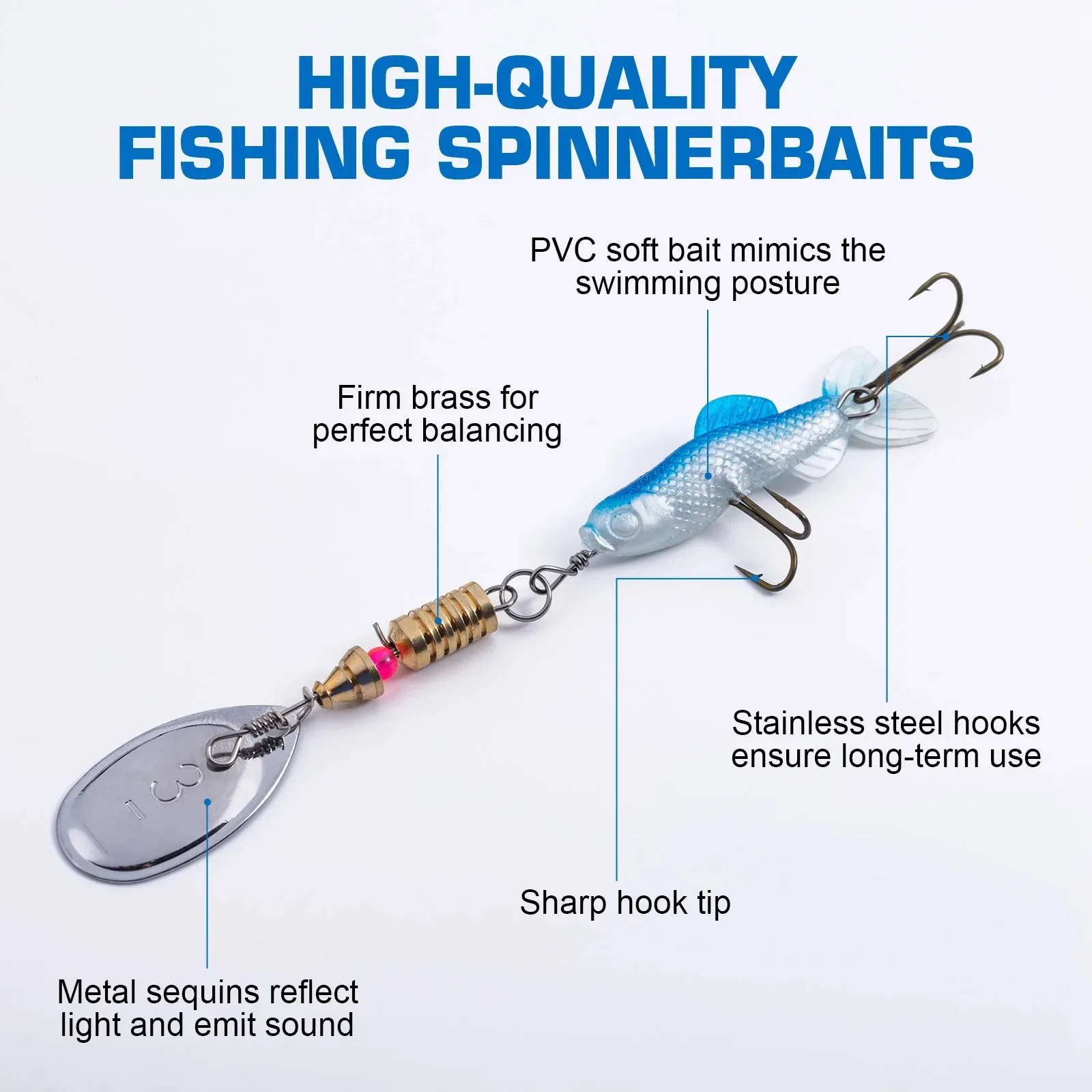 Spinnerbait Goture con cuchilla metálica y anzuelo triple inox