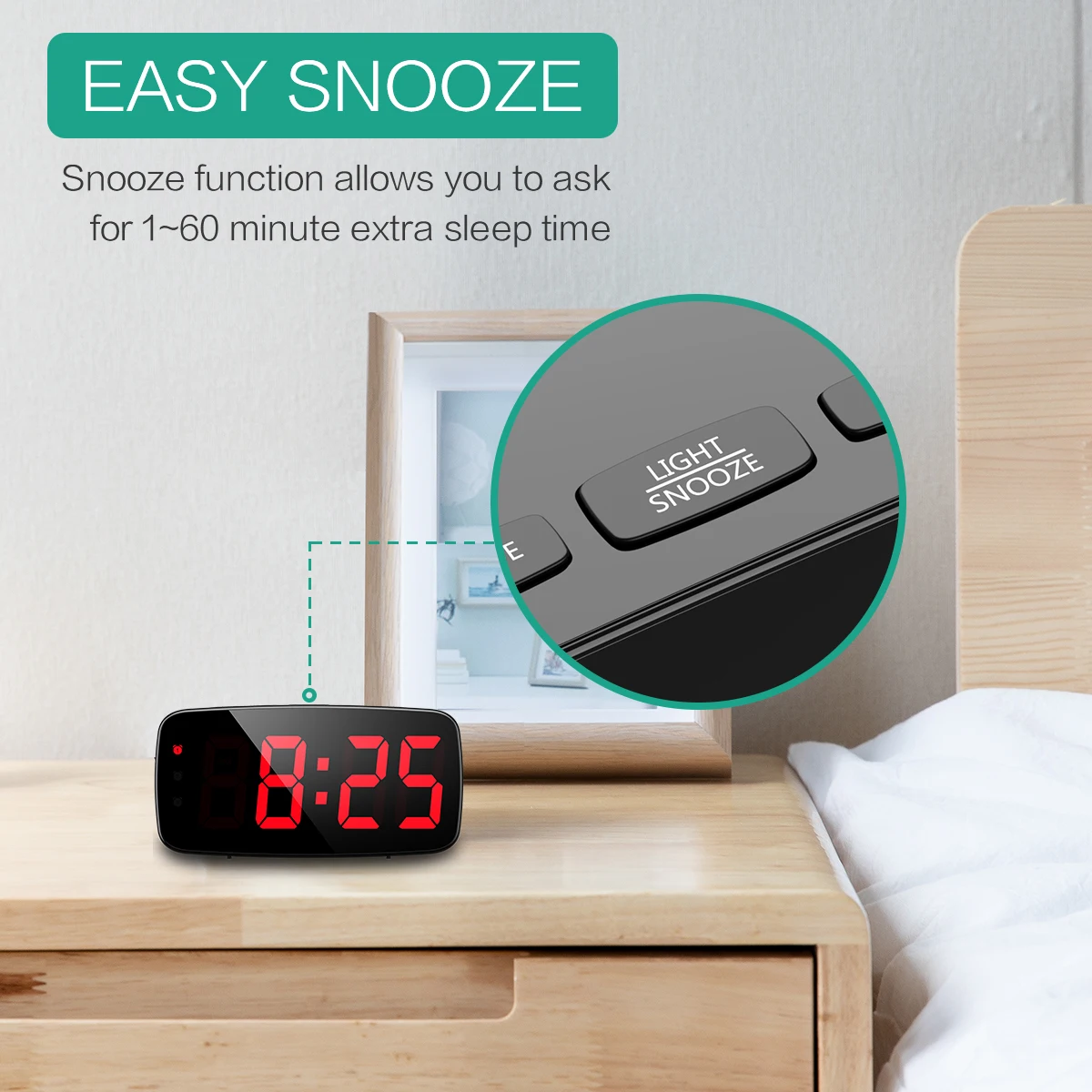 ORIA Reloj despertador digital LED con control por voz y snooze - imagen 4