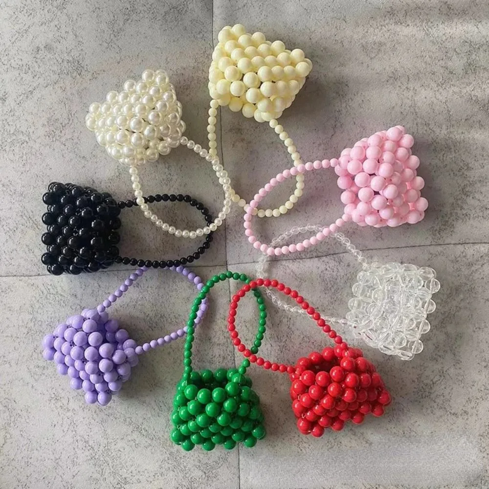 Bolsito de mano mini con cuentas y monedero portátil color sólido - imagen 4